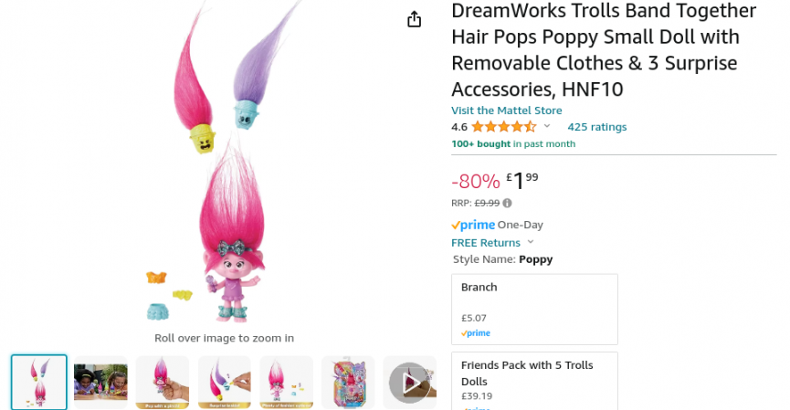 DreamWorks Trolls Band Together Hair Pops Poppy £1.99 @ Amazon