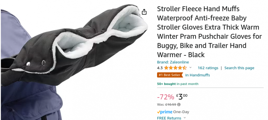 Pram Mittens Fleece Hand Muff £3 @ Amazon