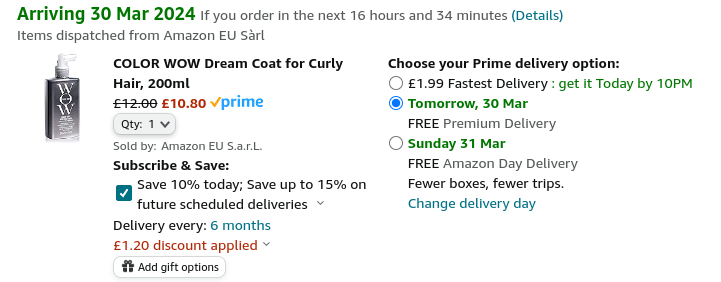 COLOR WOW Dream Coat for Curly Hair 200ml £10.80 @ Amazon