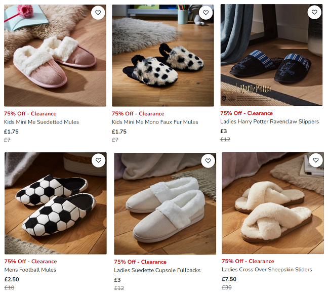 Screenshot showing reduced slippers at Dunelm