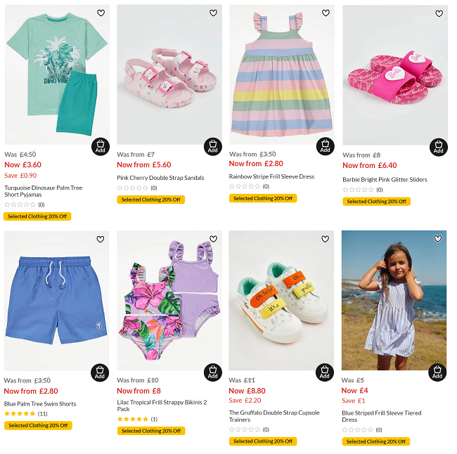 Screenshot of 20% Off Selected Clothing offer at Asda George