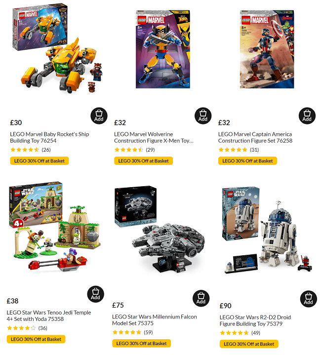 Screenshot showing 30% Off Selected LEGO Sets at Asda George