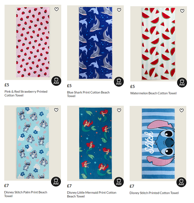 Screenshot showing Beach Towels at Asda George