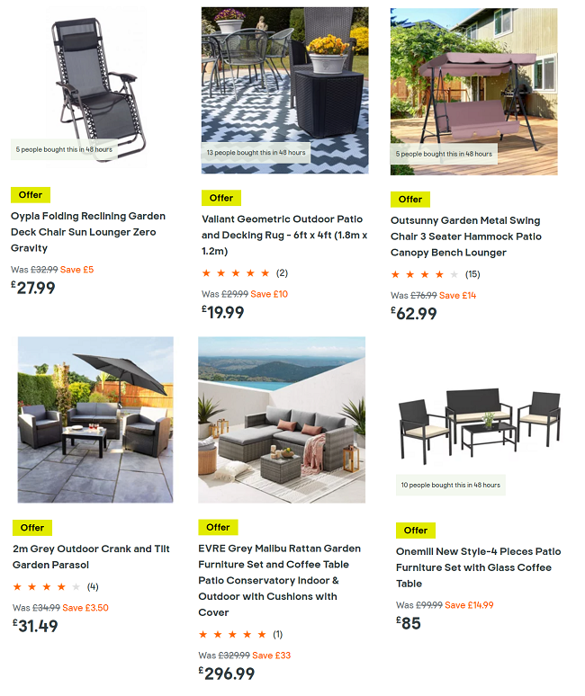Screenshot of Spring Sale items at B&Q