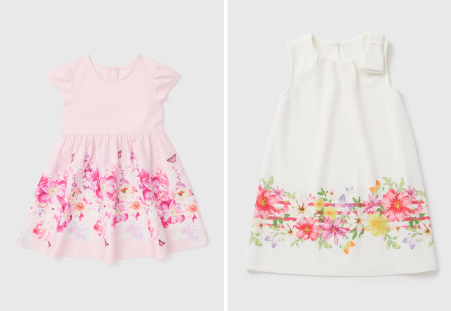Girls Pink Scuba Dress and Cream Floral Ponte Dress from Matalan