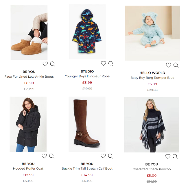 Screenshot of clearance items at House Of Fraser