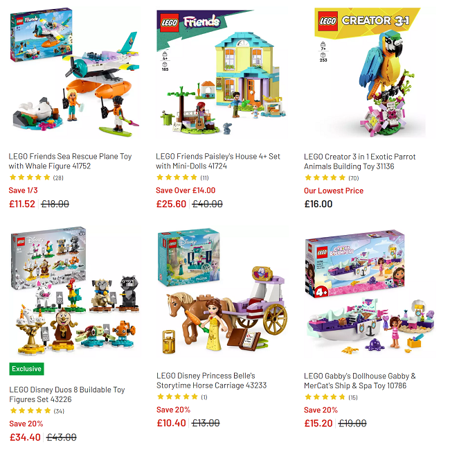 Screenshot showing reduced LEGO at Argos