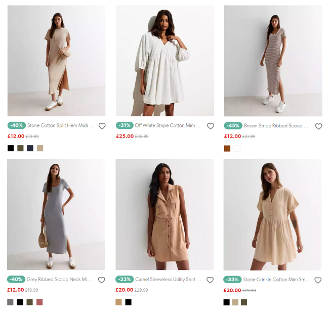 Screenshot showing reduced dresses from New Look