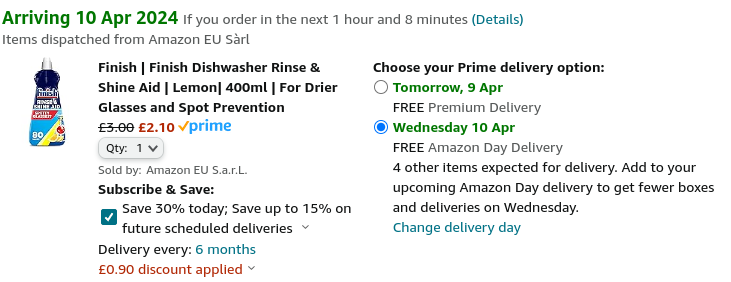 Finish Dishwasher Rinse & Shine Aid 400ml £2.10 @ Amazon