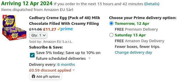 Cadbury Creme Egg Pack Of 48 £11.27 @ Amazon