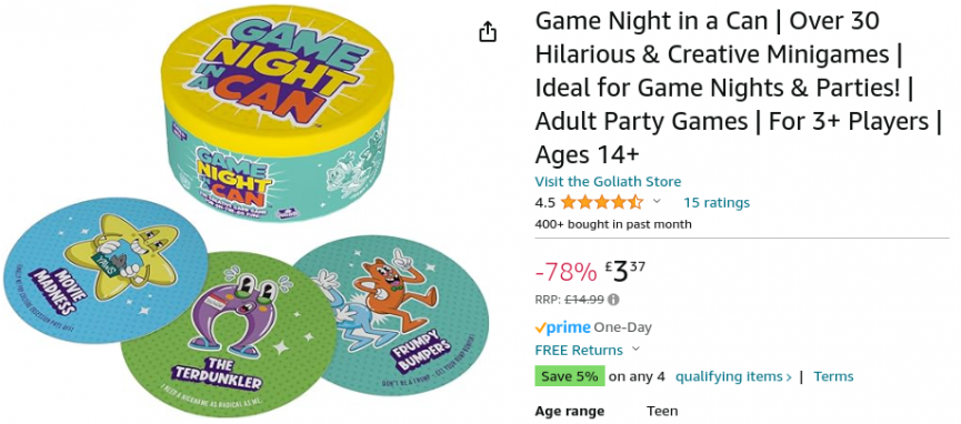 Game Night in a Can £3.37 @ Amazon