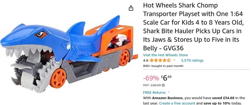 Hot Wheels Shark Chomp Transporter Playset £6.49 @ Amazon