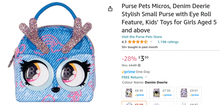Purse Pets Micros Denim Deerie £3.50 @ Amazon