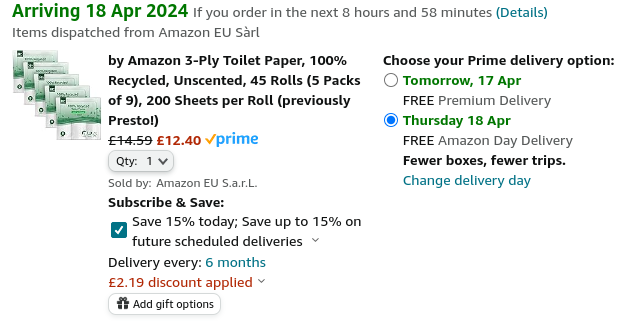 by Amazon 3-Ply Toilet Paper £12.40 @ Amazon