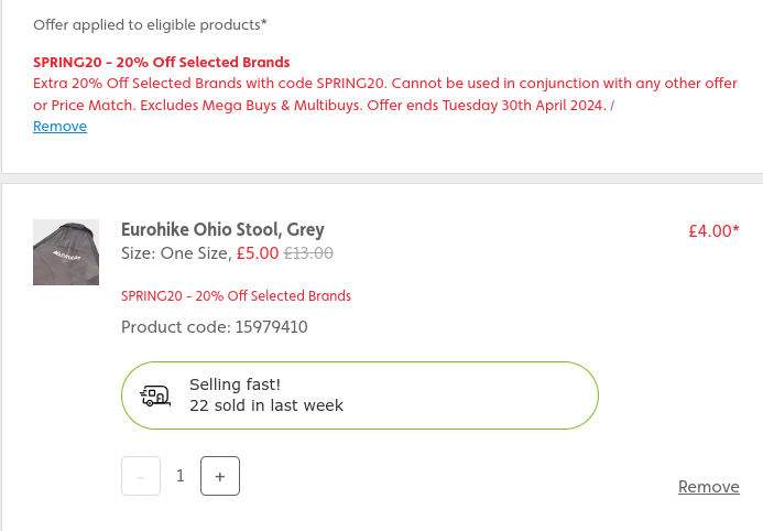 Eurohike Ohio Stool £4 Delivered @ Millets