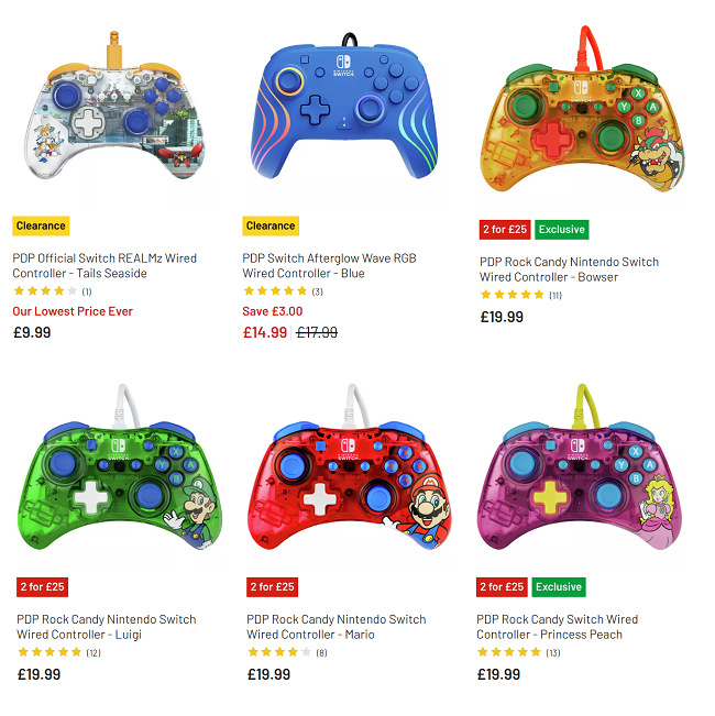 Screenshot showing reduced Switch wired controllers at Argos