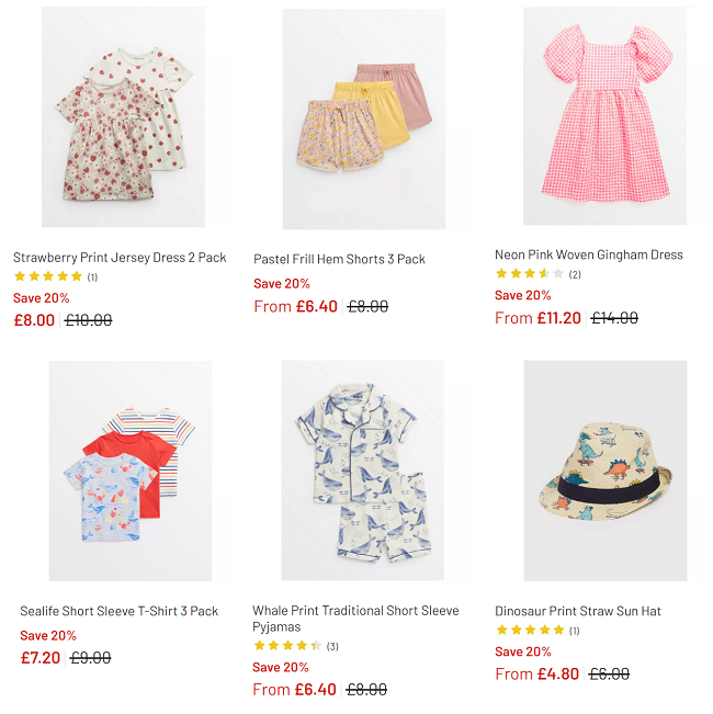 Screenshot of 20% Off Selected Kids, Baby & Men's Clothing offer at Argos