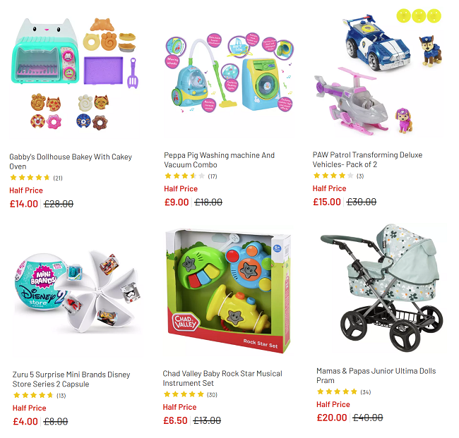 Screenshot of toy sale at Argos
