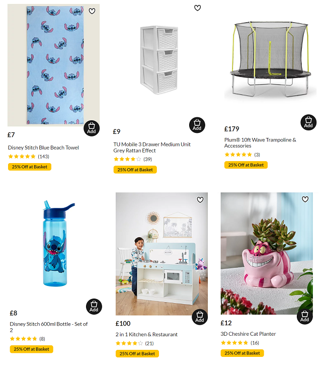 Screenshot showing Extra 25% Off Selected Items at Asda George