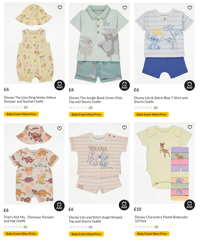 Screenshot showing Baby Event Wow Price Clothing offers at Asda George