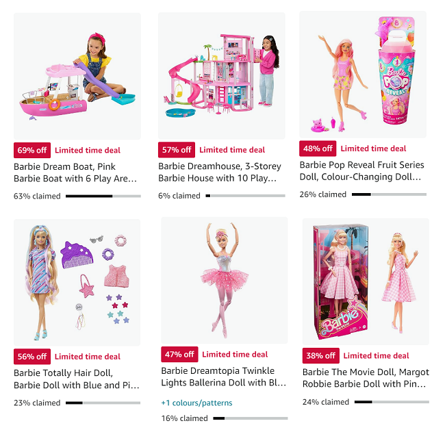 Screenshot showing Barbie offers at Amazon