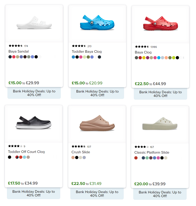 Screenshot showing sale at Crocs