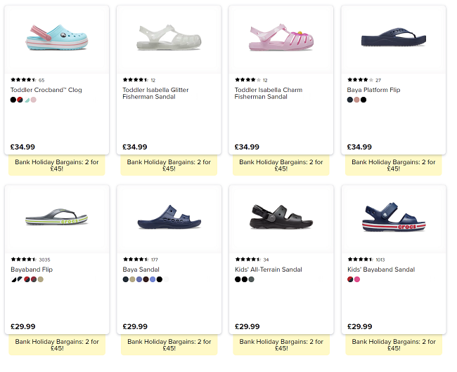 Screenshot of 2 For £45 offer at Crocs 