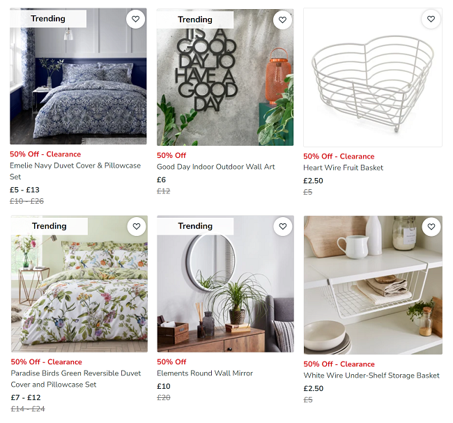Screenshot of sale at Dunelm