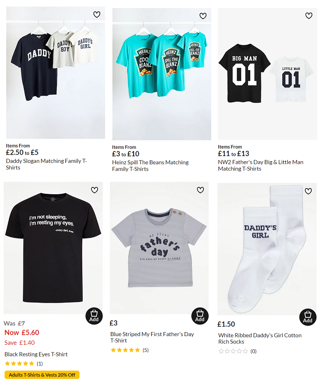 Screenshot showing Father's Day gifts from Asda George