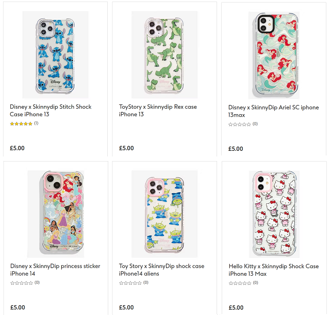 Screenshot showing Skinnydip iPhone Cases for £5 at Boots
