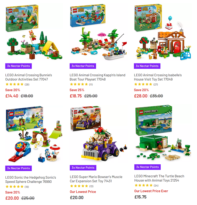 Screenshot showing reduced LEGO sets at Argos