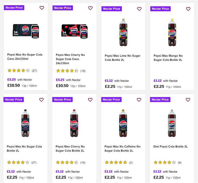 Screenshot showing reduced Pepsi at Sainsbury's 