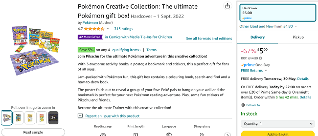 Screenshot showing Pokémon Creative Collection for £5 at Amazon