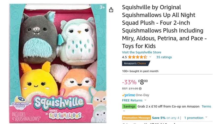 Squishmallows Up All Night Squad Plush £8 @ Amazon