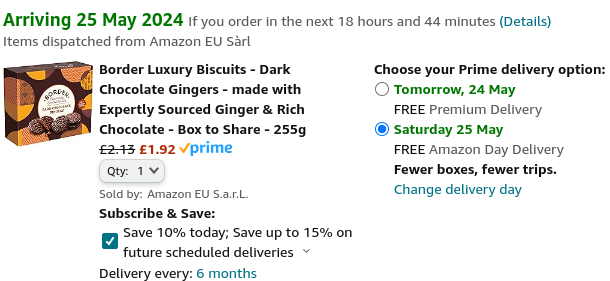 Border Luxury Biscuits Dark Chocolate Gingers 255g £1.92 @ Amazon