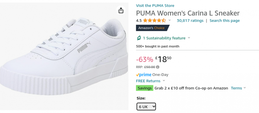 PUMA Women's Carina L Sneaker £18.50 @ Amazon