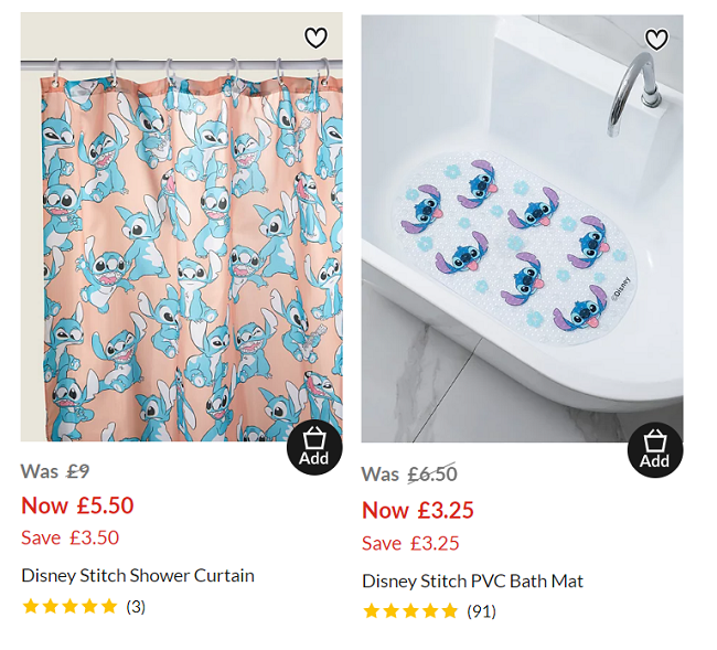 Screenshot showing Disney Stitch Shower Curtain at Asda George