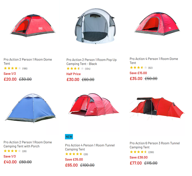 Screenshot showing reduced tents at Argos