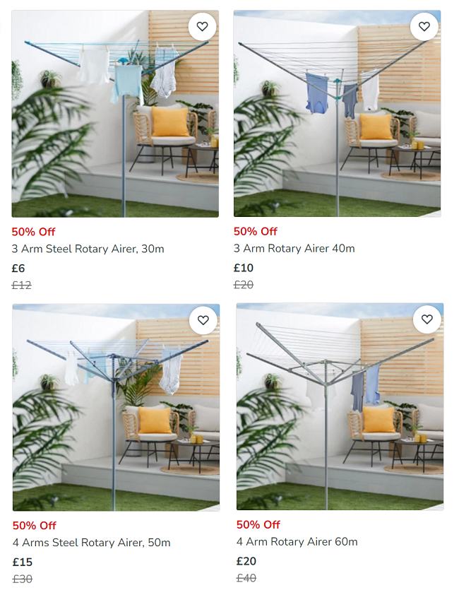 Screenshot of half price Rotary Airers at Dunelm