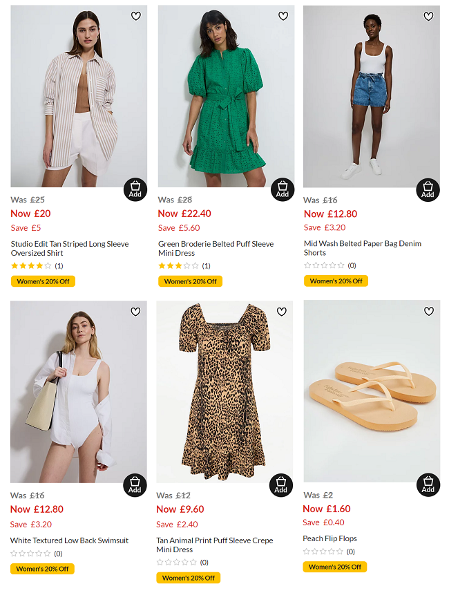 Screeshot of 20% Off Women's Clothing, Footwear & Accessories offer at Asda George