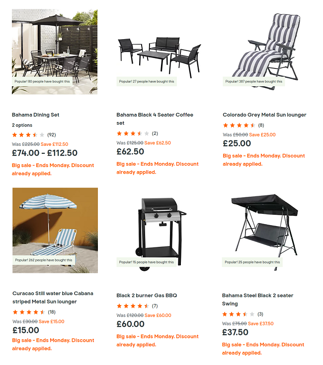 Screenshot of garden sale at B&Q