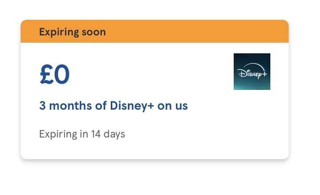 Screenshot of FREE 3 Months Disney+ Subscription offer with Tesco Clubcard Rewards
