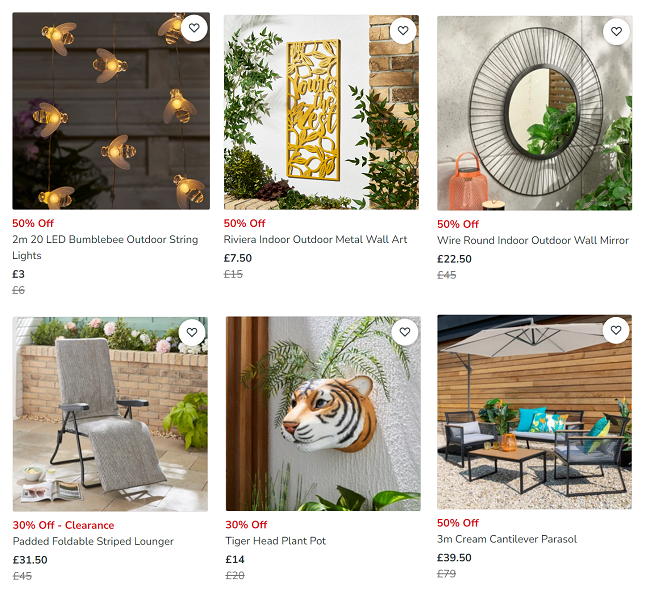 Screenshot showing garden sale at Dunelm