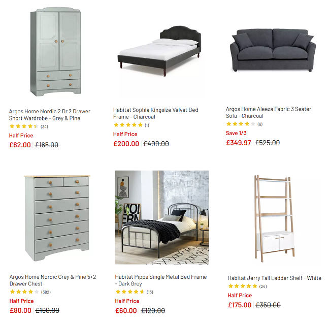 Screenshot of reduced furniture at Argos