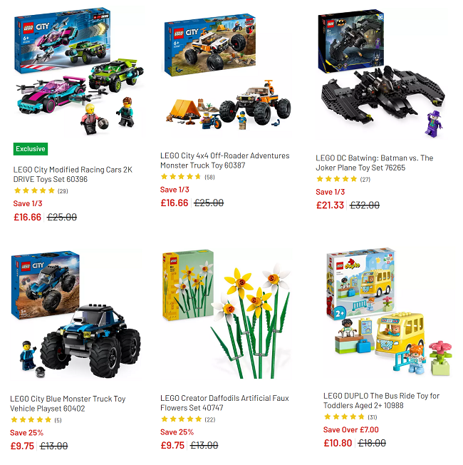 Screenshot showing reduced LEGO at Argos