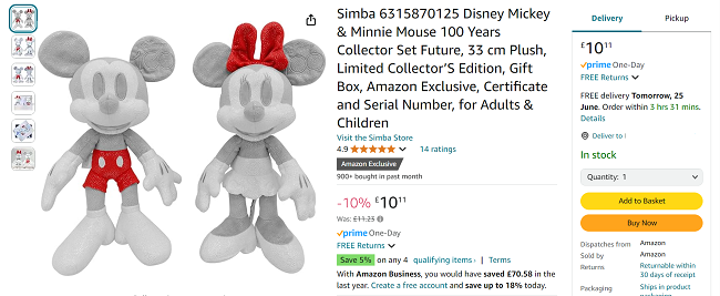 Screenshot of Disney Mickey & Minnie Mouse 100 Years Collector Set for £10.11 at Amazon