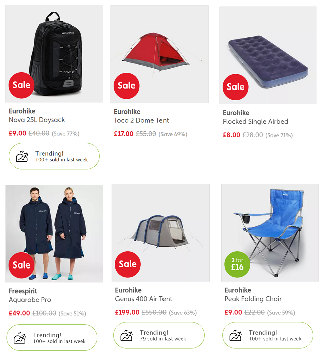 Screenshot showing sale items at Millets