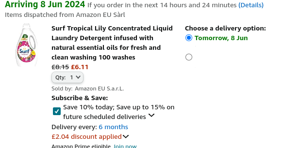 Surf Tropical Lily Concentrated Liquid Laundry Detergent 100 Wash £6.11 @ Amazon