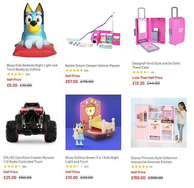 Screenshot showing toy sale at Argos