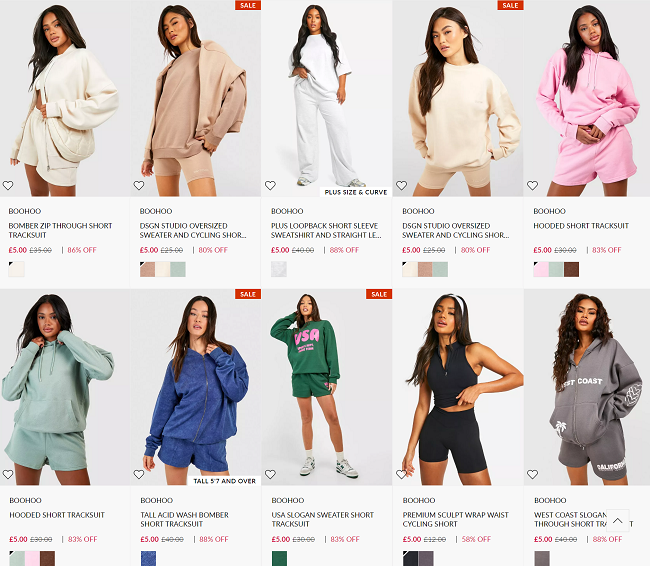 Screenshot showing Fiver Friday items at Boohoo